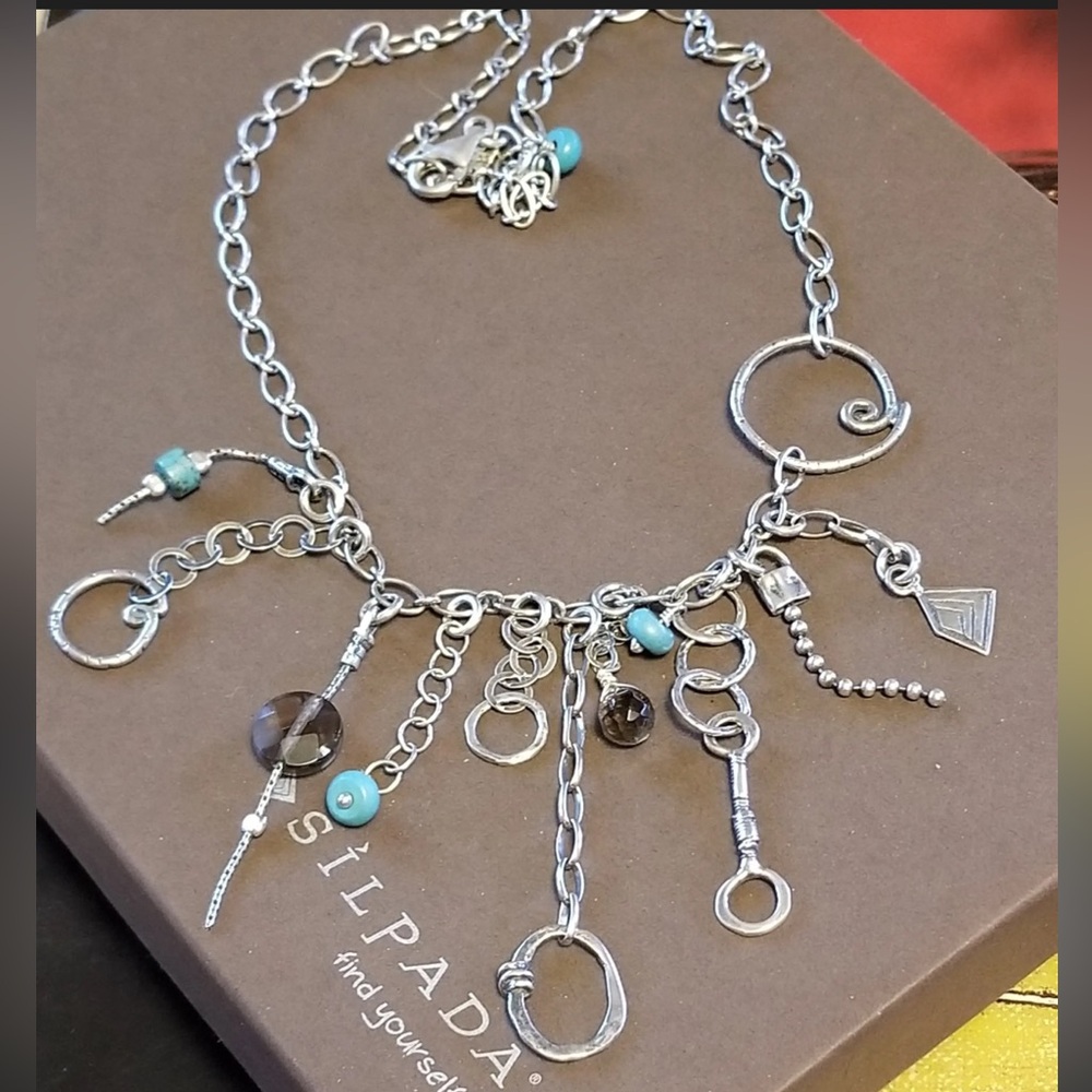 Silpada Sterling Silver Charm Necklace with Turquoise Accents